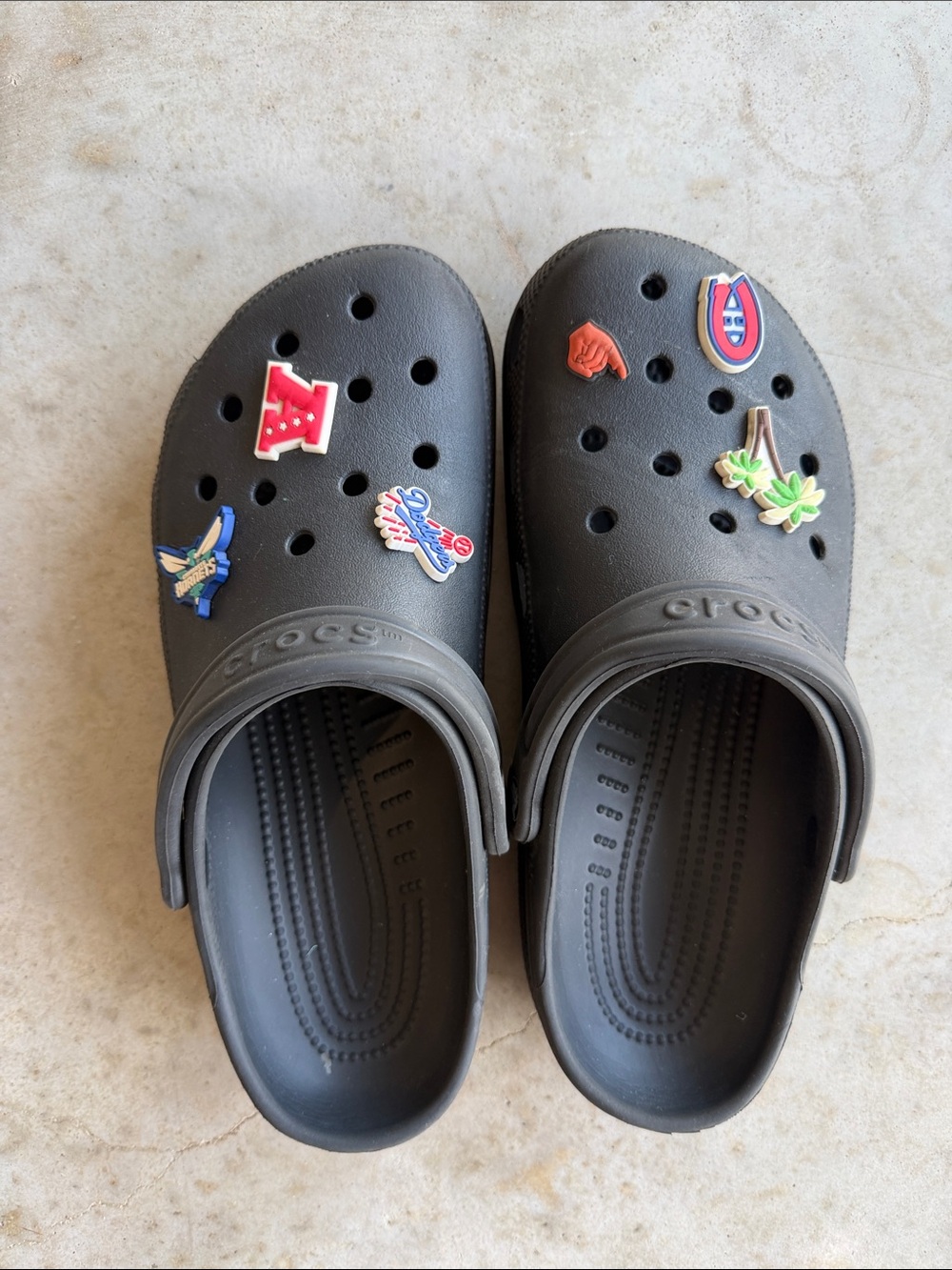 CROCS Black Slip-On Clogs with Colorful Charms